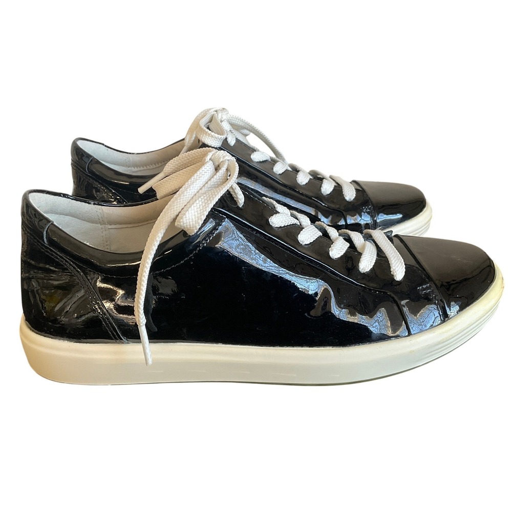 ECCO Soft 7 Womens 8.5 Black Patent Leather Lace Up Sneakers 39 47030301001